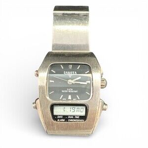 Dakota Ana-Digi Quartz Wristwatch Black Dial Silver Bracelet Dual Time